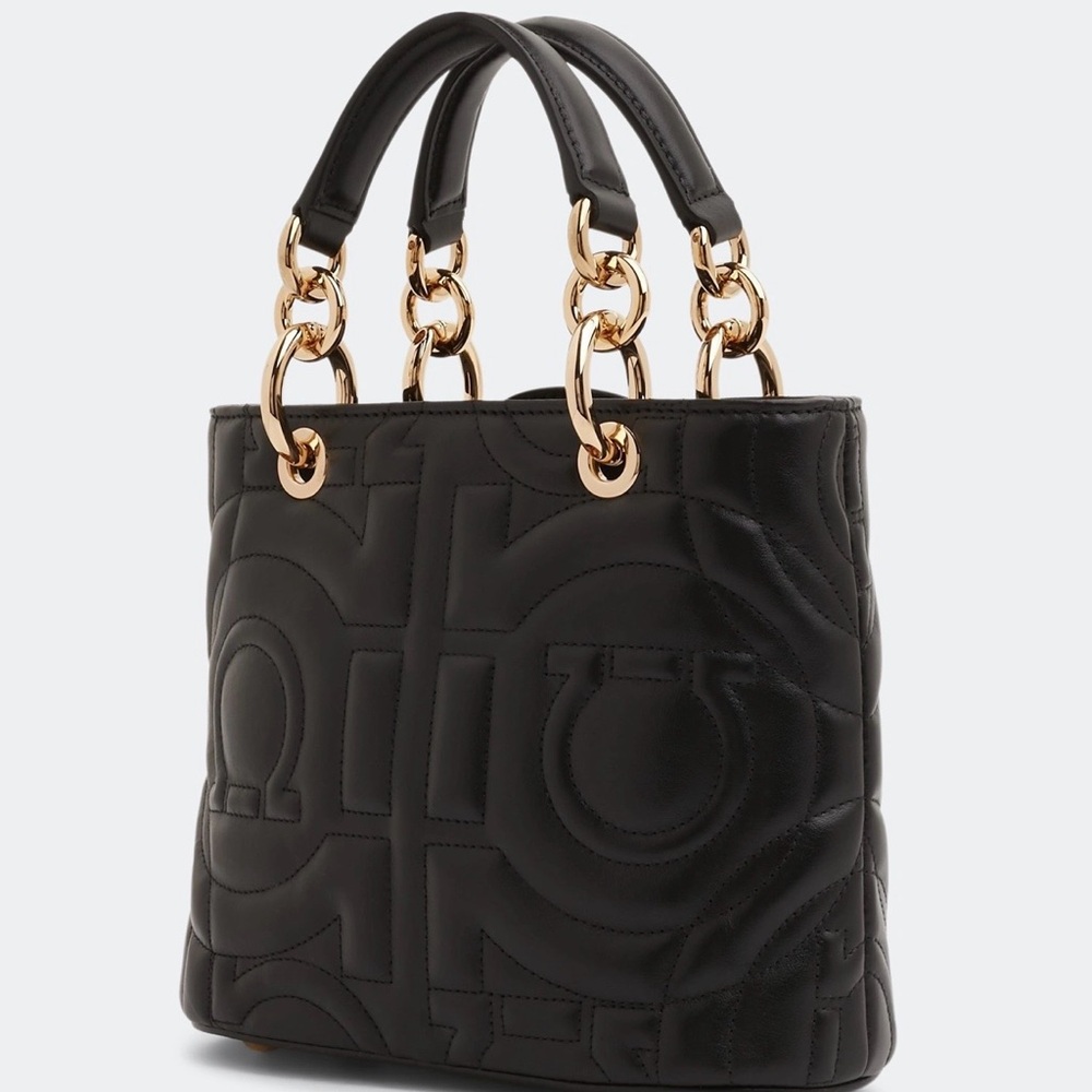 Salvatore Ferragamo Quilted Leather Gancini top handle bag in Black